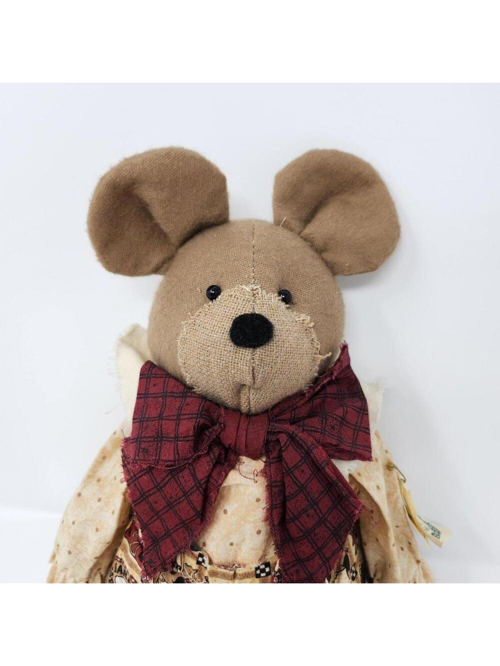 Farmhouse Mouse Plush Doll with Bow Tie Country Decor Stuffed Animal